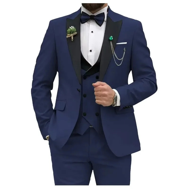 Royal Blue Men Suits Slim Fit 3 Piece Double Breasted Suit Wedding Prom Party BusinessBlazerVestPants 251213