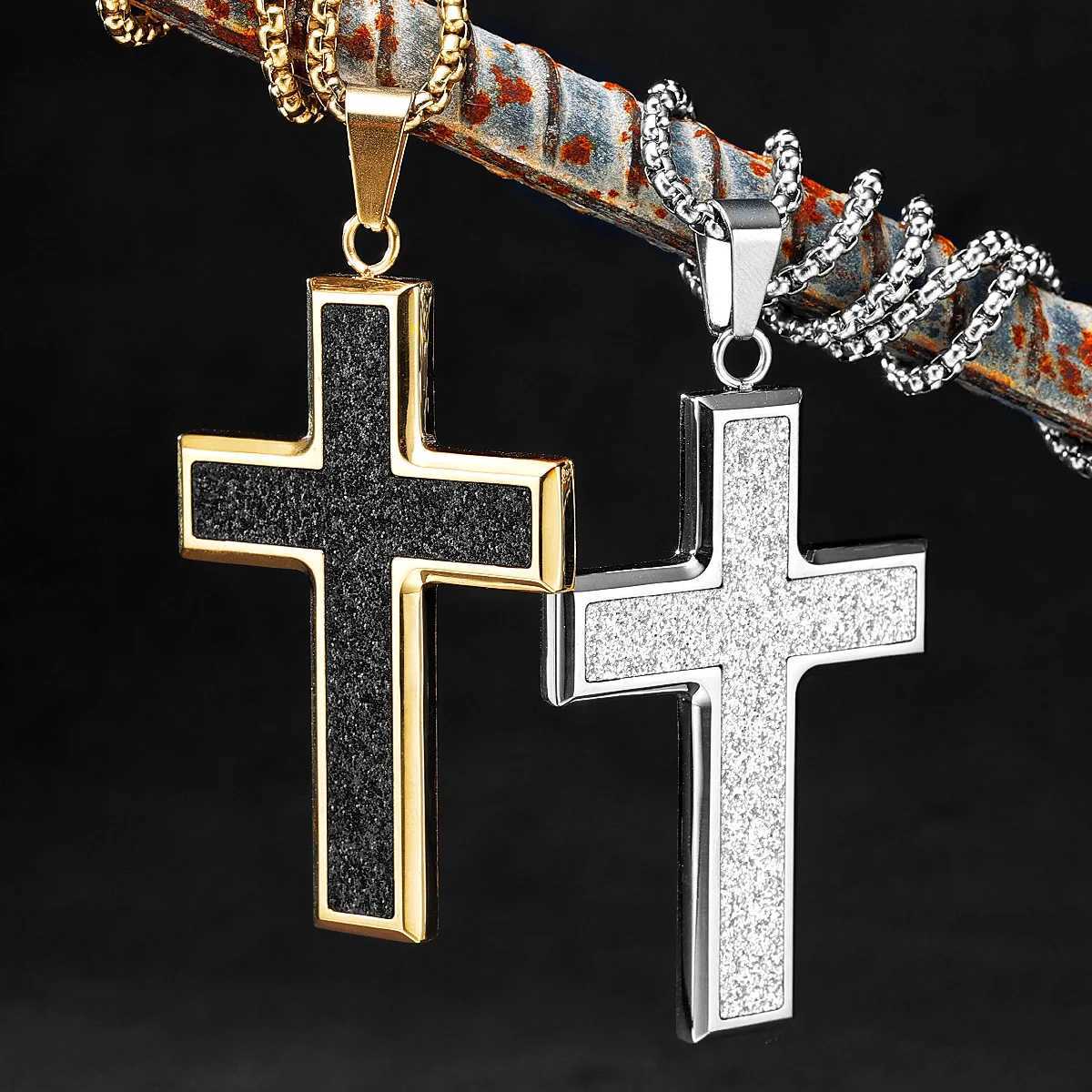 Simple Luxury Shining Cross Stainless Steel Men Women Necklaces Pendants Chain Punk Trendy Jewelry Creativity Gift Wholesale Y251227