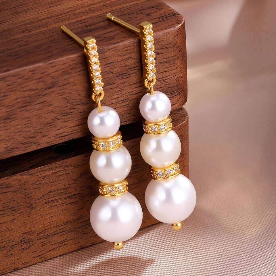 ZAKOL 18K Gold Plated Inlaid Zircon Imitation Pearl Drop Earrings for Women Elegant Engagement Wedding Party Jewelry