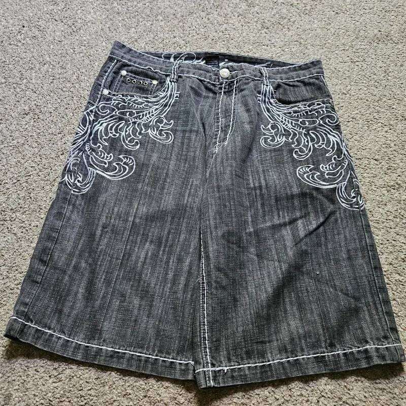 Y2K New Popular Denim Patch Vintage Shorts Men Women Street Hip Hop Fashion Harajuku Punk Loose High Waist Wide Leg Pants