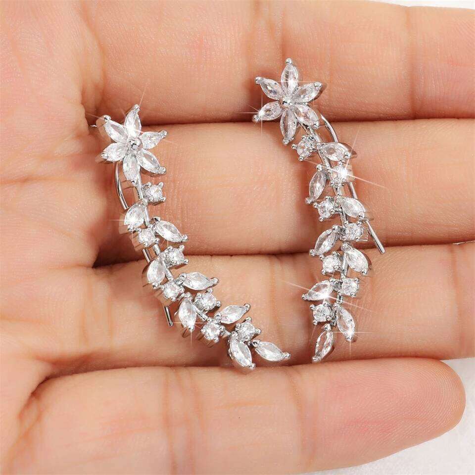 ZAKOL Aesthetic Flower Climb Earrings Dazzling CZ Zirconia Bridal Earring Exquisite Wedding Party Jewelry for Women