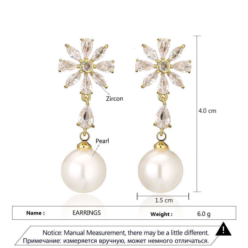 ZAKOL Sweet Romantic Round Imitation Pearl Drop Earrings Exquisite Shiny CZ Flower Earring Birthday Jewelry Gift for Girls