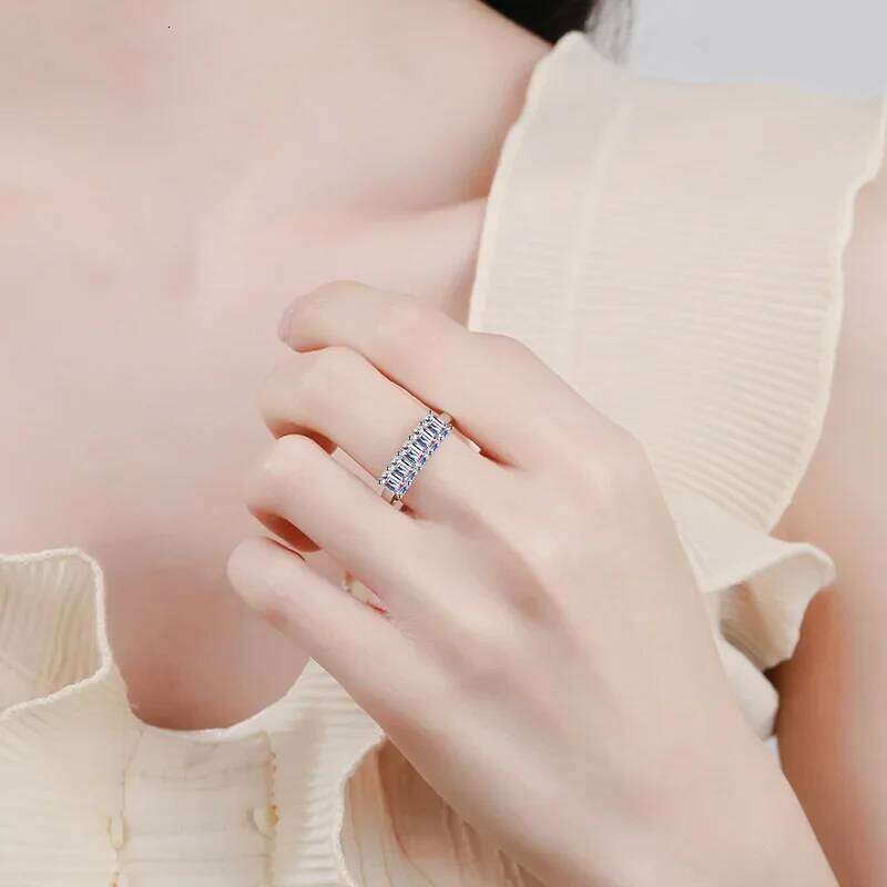 18K gold inlaid diamond mother emerald cut rectangular Pt950 platinum moissanite ring e77