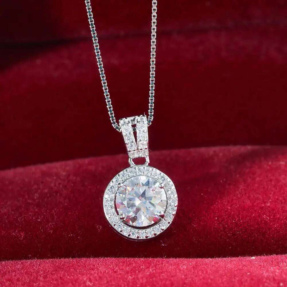 S925 Sterling Silver Moissanite Necklace 1 Ct Round Shape colorful lab-created diamond jewelry For Women d40