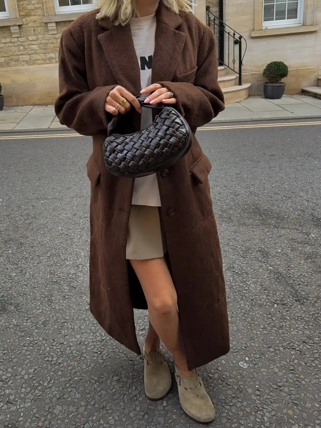 Women Brown Lapel Woolen Overcoat Casual Full Sleeve Single Breasted Loose Pockets Coat 2025 Autumn Lady Commute Outerwear 251216