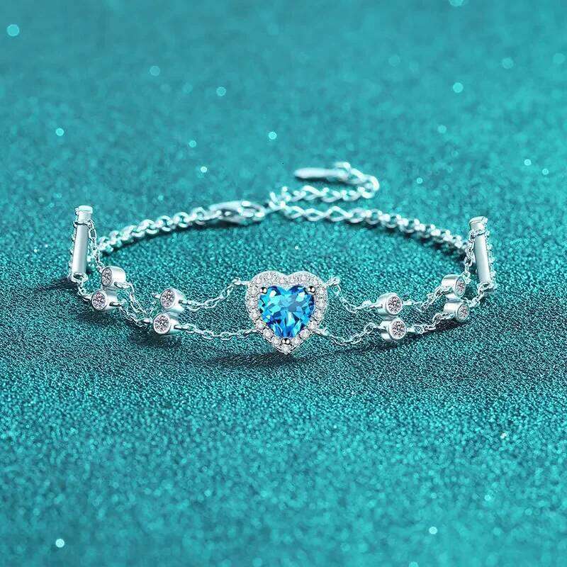 18K gold inlaid diamond handmade moissanite heart wrapped bracelet, sapphire colored stone, sweet and lovely style f54
