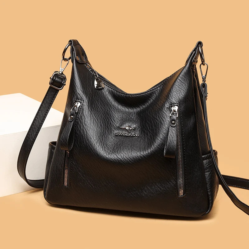 Multiple Pockets and Large Capacity Women Retro Crossbody Bag PU Leather Versatile Satchel Detachable Strap Handbag Female 251216