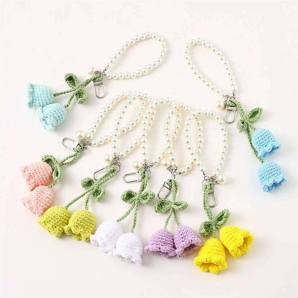 ZAKOL Handmade Knitted Keychain Keyring Women Crocheted Wool Flower Leaf Key Ring Chains Handbag Charms Gifts