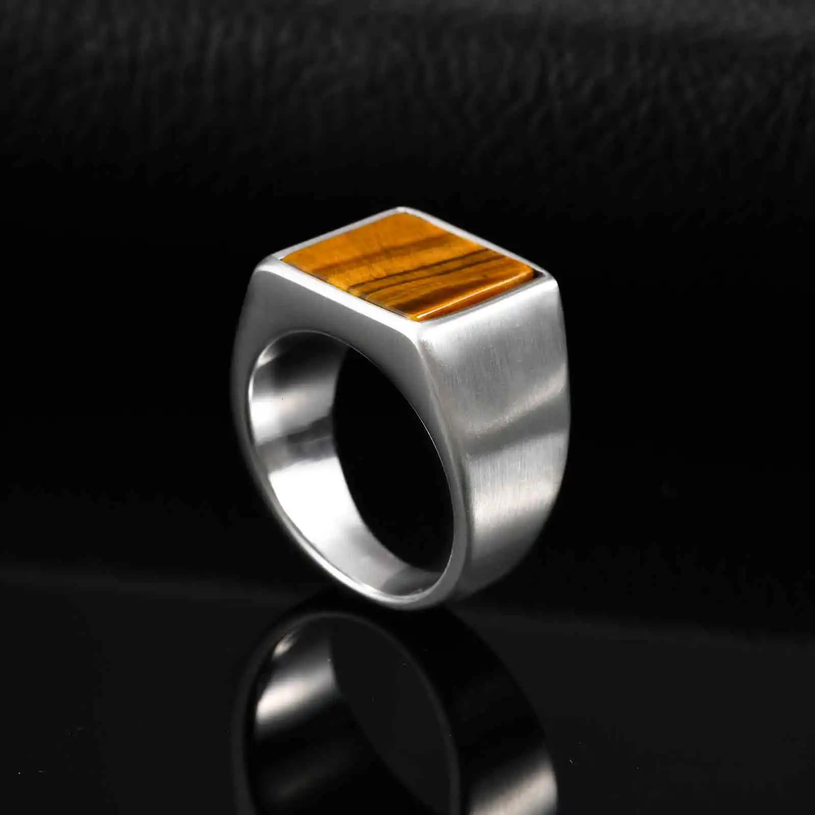Vnox 14mm Signet Ring For Men Stainless Steel Geometry Shape With Natural Stone Stylish Handsome Finger Ring 251224
