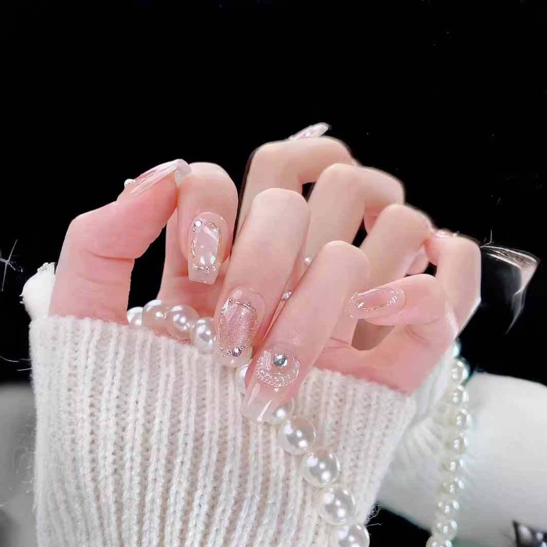 Somalia Sea pure hand-worn nail high spring and summer spar cat's eye shell Xiaohongshu light luxury nail art wholesale