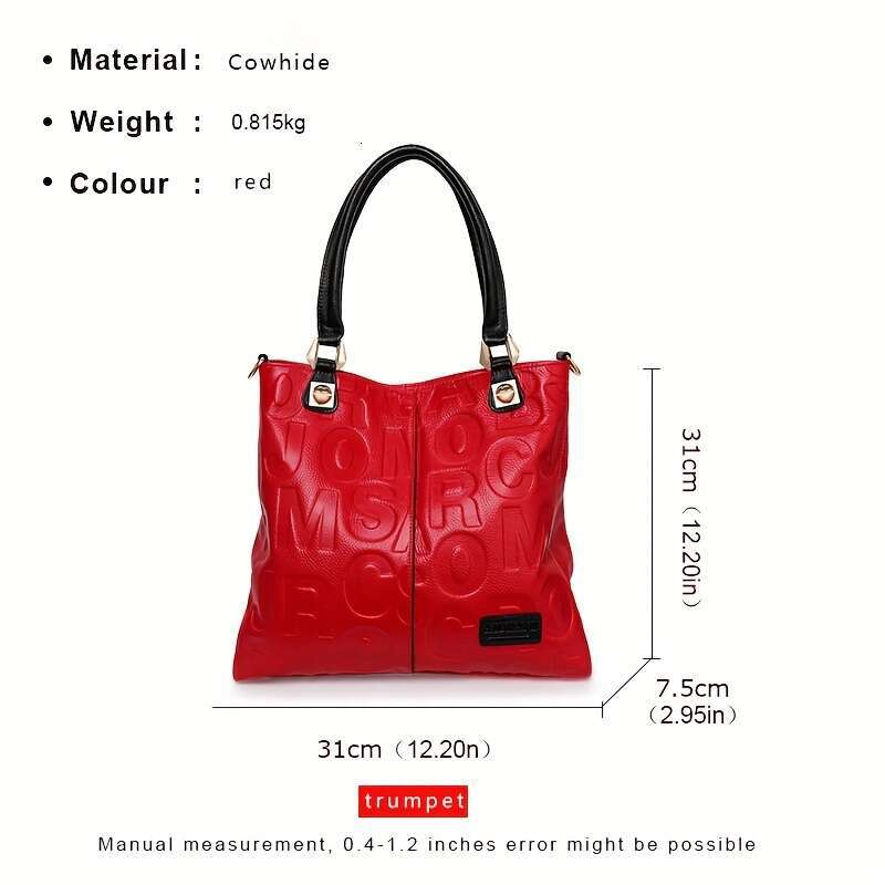 JINXIANGGUO Genuine Handbag Genuine Leather Handbag Fashionable Red Cowhide With Geometric Pattern Zip Closure Polyester Lining