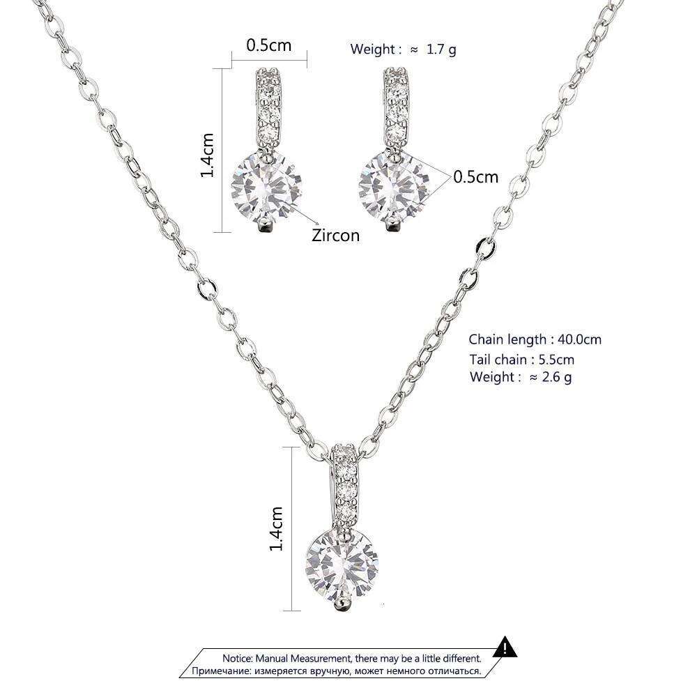 Elegant Bridal Wedding Jewelry Sets Female Round Clear Crystal Zirconia Pendant Necklace Earrings Party Jewellery for Women