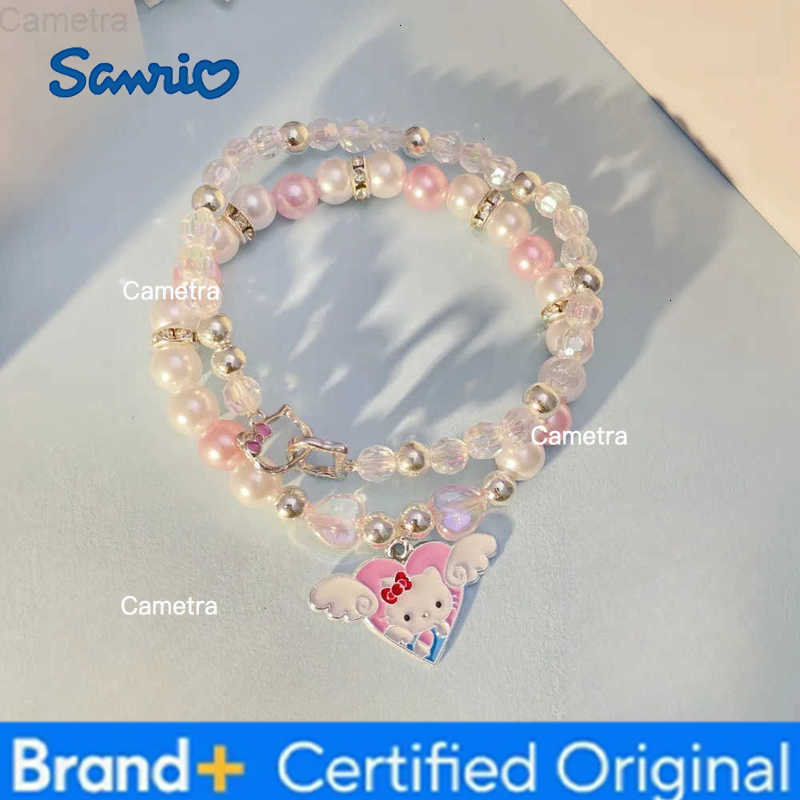 Sanrio 2Pcs Anime Bracelet Set Y2K Hello Kitty Kawaii Cartoon Crystal Beads Bangle Jewelry Gift For Girls Student Accessory H251229
