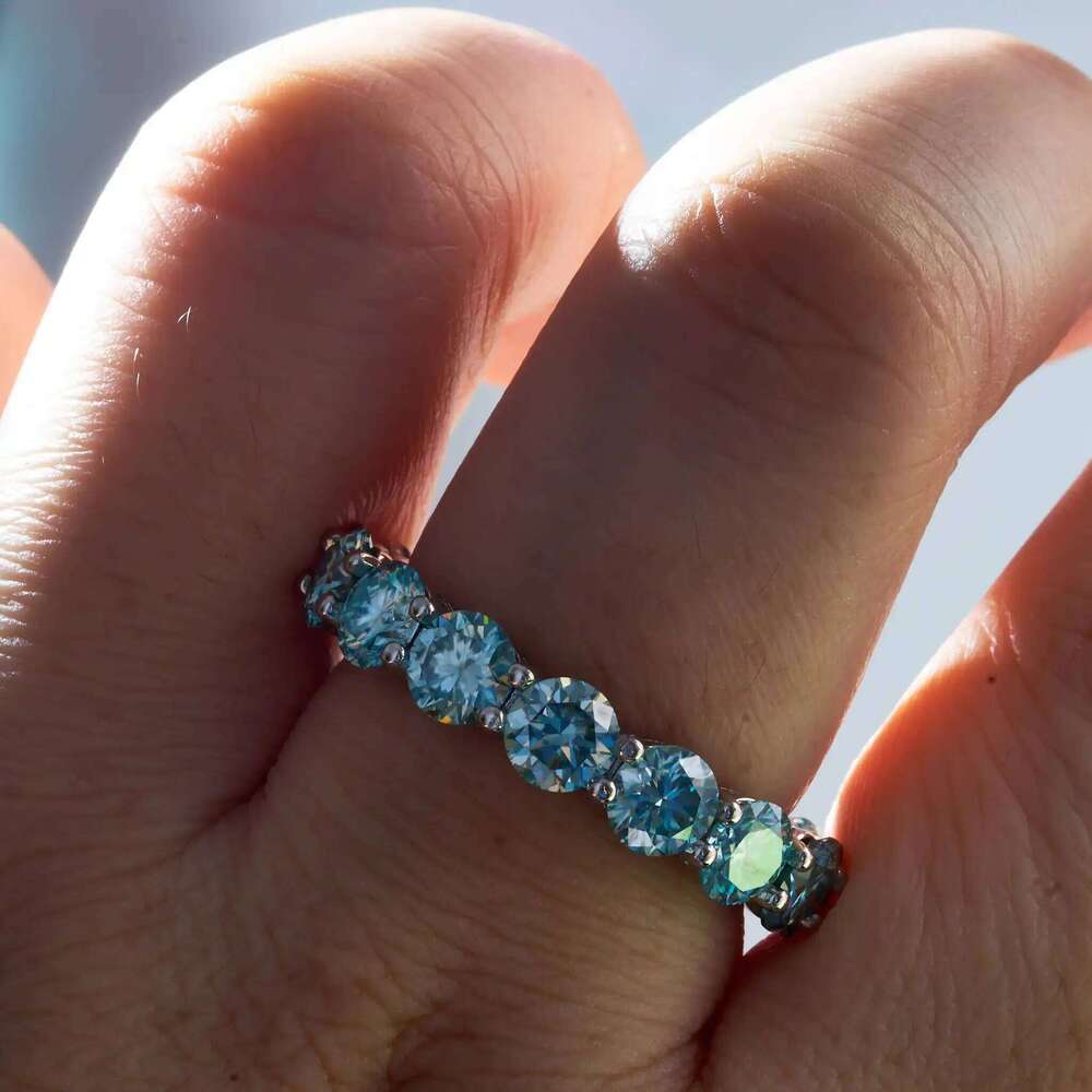5mm 7ct Colorful Moissanite Ring 925 Sliver Plated with White Gold Wedding Eternity Band Engagement Rings For Women 73f