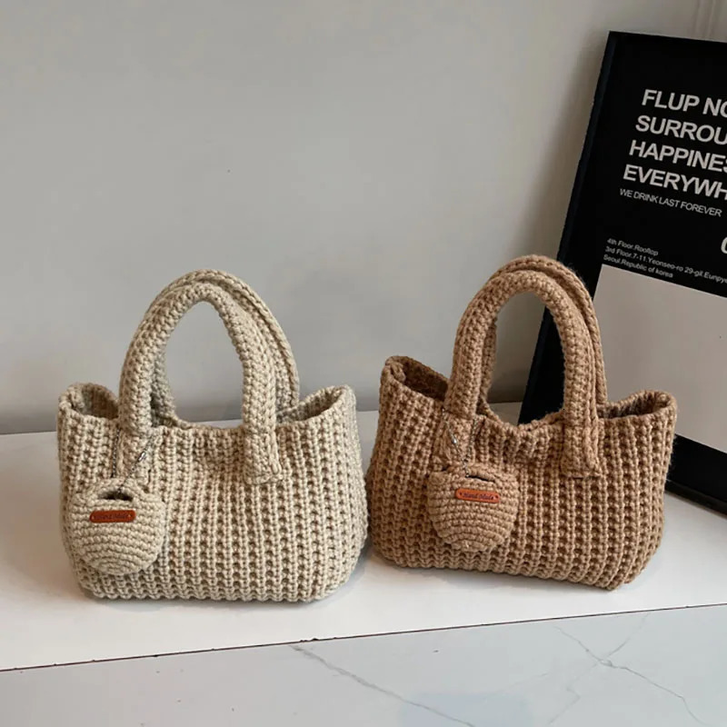 Korean Retro Handmade Crochet Bag Casual Handbag Shoulder Autumn And Winter Mini Tote WomenS Armpit 251216