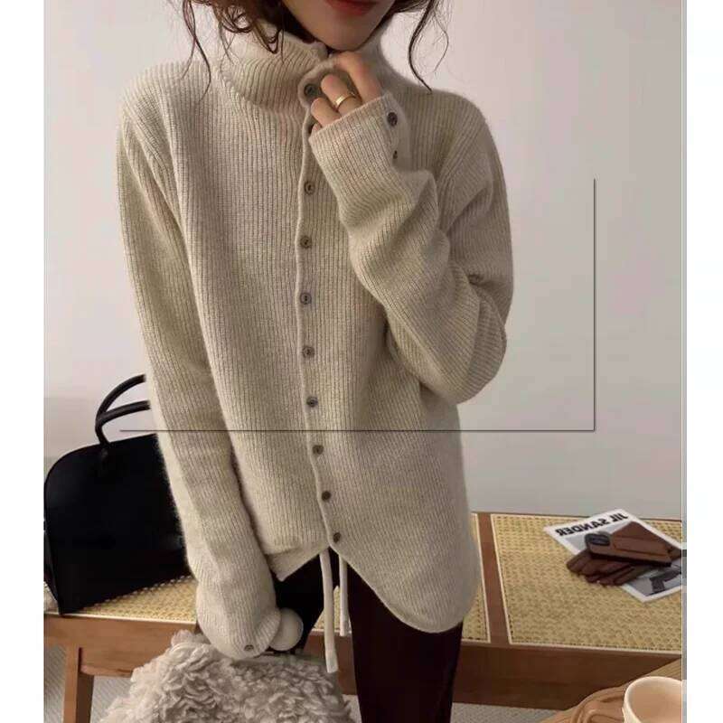 Soft Waxy Cashmere Knit Cardigan European Style Single-Breasted Sweater Long Sleeve Autumn Winter Fashionable Outerwear