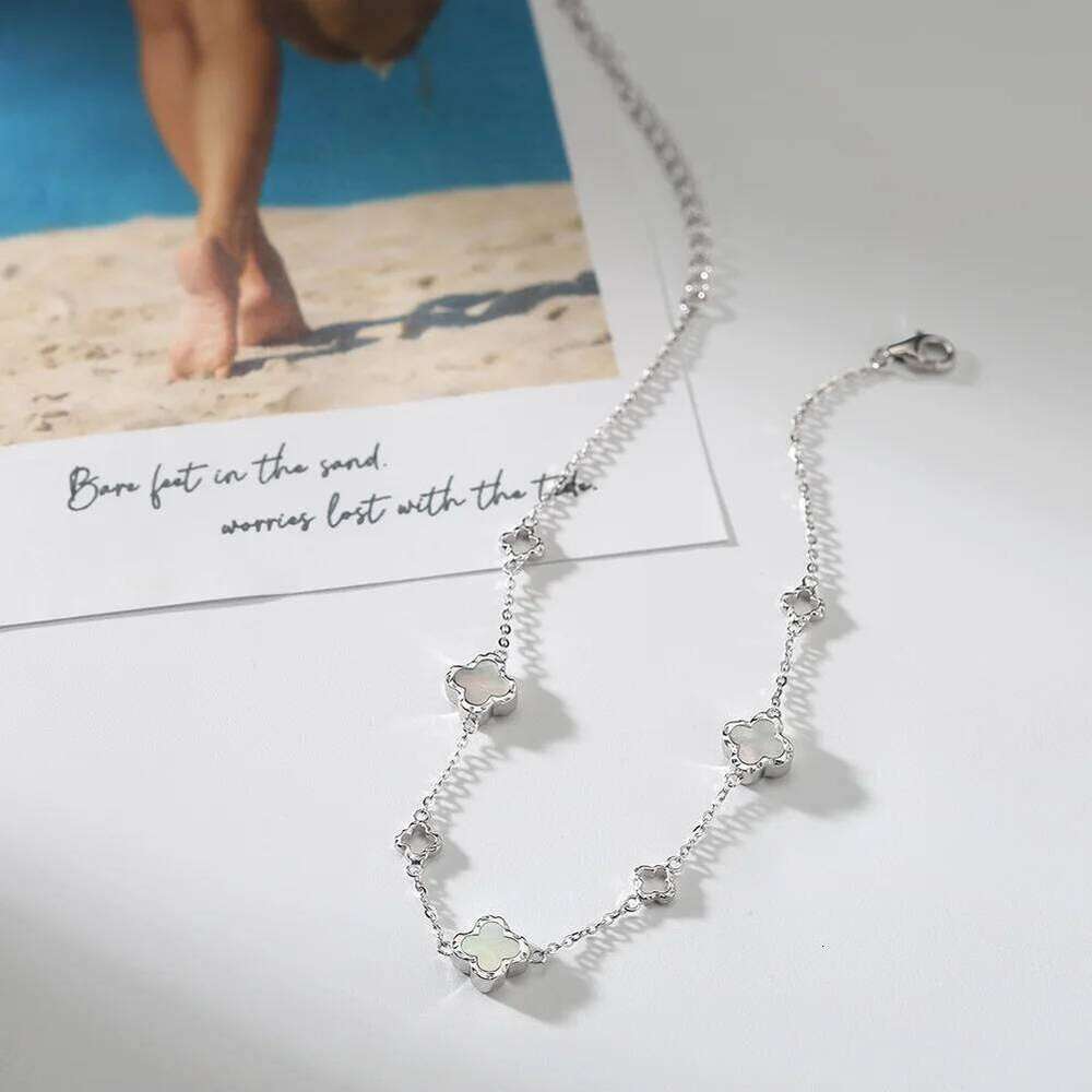 Kiss Mandy Foot Chain Of Women 925 Sterling Silver Four-Leaf Clover Anklet Simple Charm Fashion Jewelry Accessories Gift Gma04