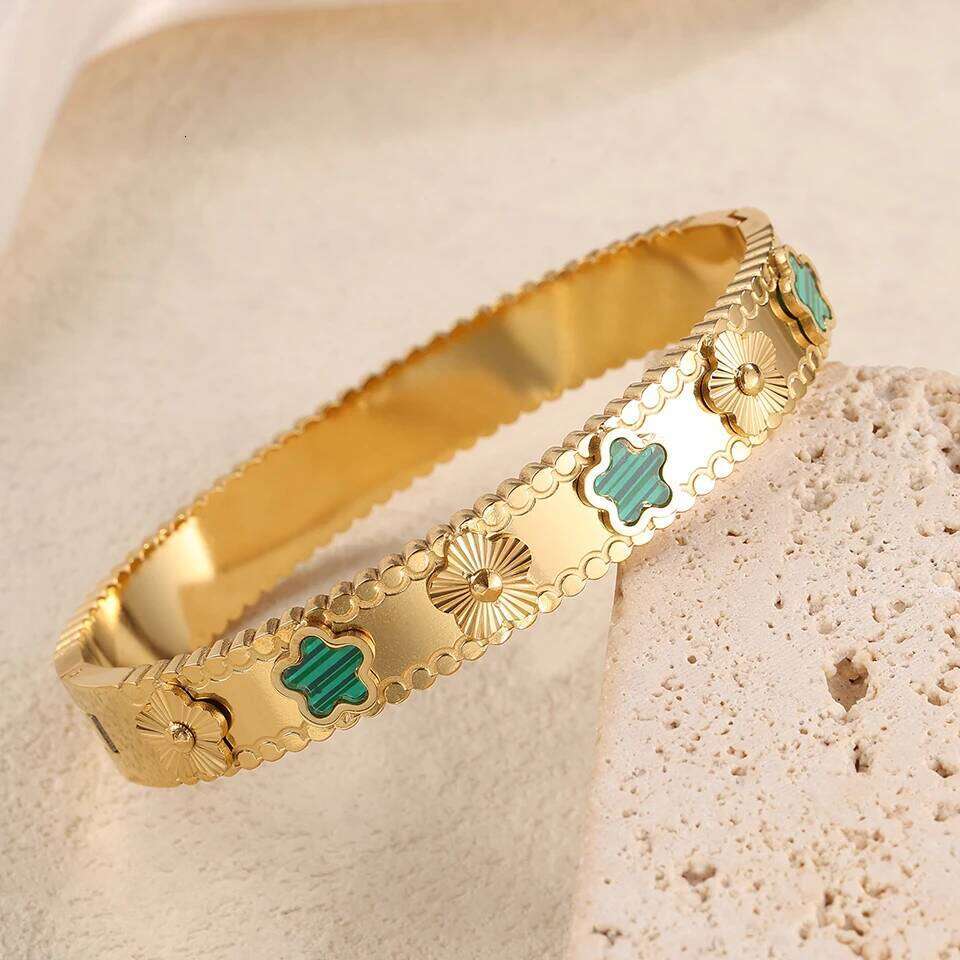 ZAKOL New Summer Fashion Green CZ Stainless Steel Stacked Bracelet Bangles for Women Female Aesthetic Party Jewelry