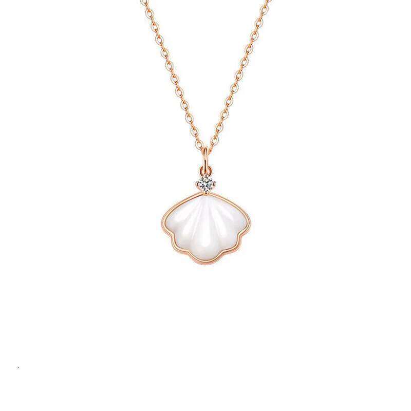 18K diamond one shell necklace white mother of pearl pendant PT950 platinum clavicle chain 071