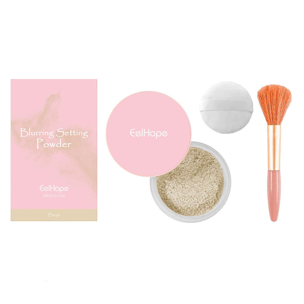 Eelhope Setting with Brush Beige Natural Look Lightweight Delicate Breathable Fit Dual-use Powder Long-lasting Non-cakey