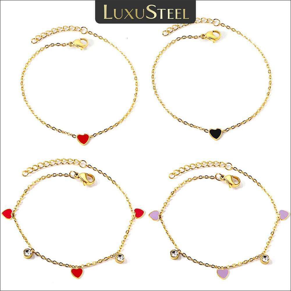 LUXUSTEEL 316L Stainless Steel Mini Colorful Heart Love Charm Bracelet For Women Girl Crystal CZ Korean Boho Bangles 2023 New 25H1229