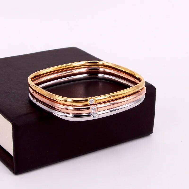 ZAKOL 1Pcs Slim Stainless Steel Square Bracelet With Single Zircon Decoration Minimalist Versatile Daily Wear Accessories