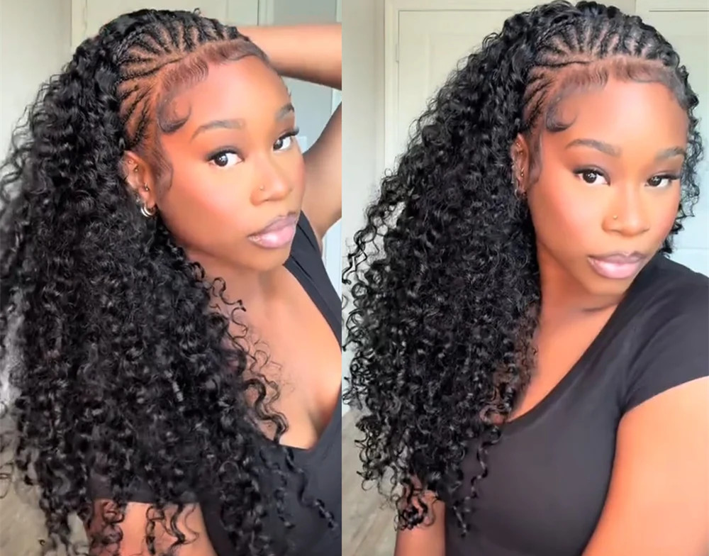 Deep Curly Half Wig Human Hair Glueless Wig Humain Hair Ready to Wear 3 IN 1 Half Wig Drawstring burmese Curly Glueless halfhead Wig