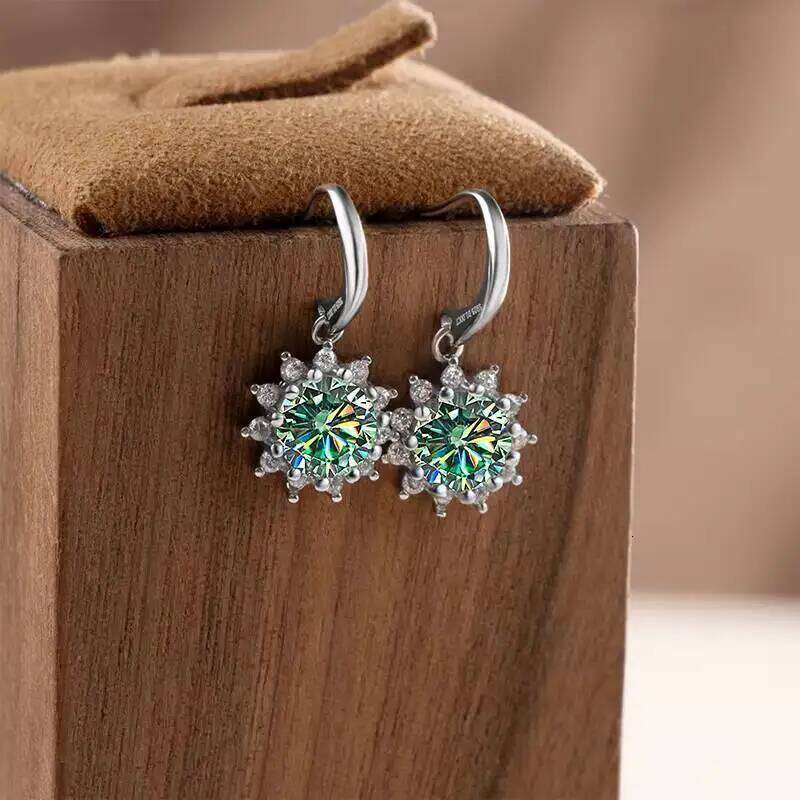 1CT GRA certified Moissanite Colorful 100% S925 Sterling Silver Earrings For Green Blue Pink Luxury Fine Jewelry for Women 91d