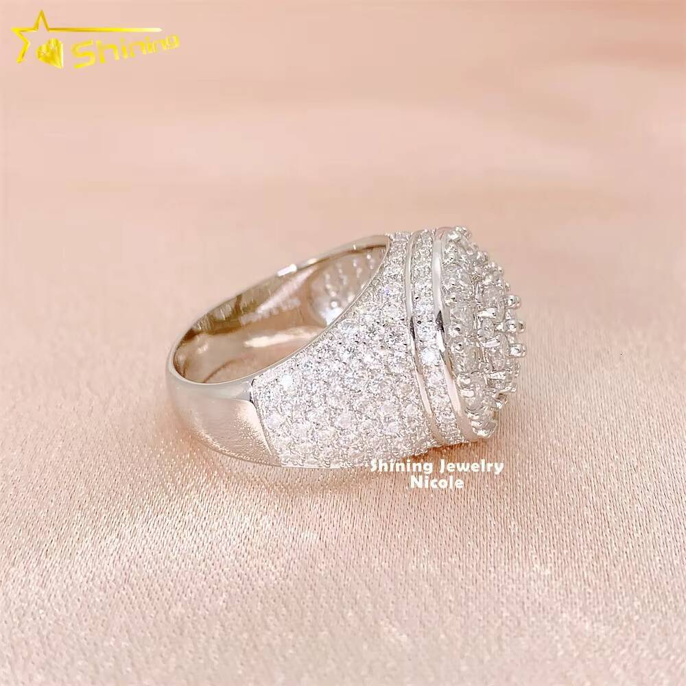 Fashion Style Iced Out Jewelry 925 Sterling Silver Hip Hop VVS Diamond Silver Engagement Moissanite Men Ring