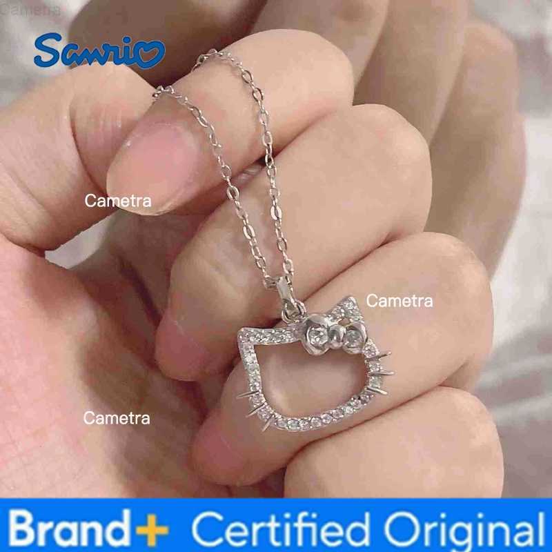 Sanrio Kawaii Hello Kitty Anime Crystal Pendant Necklaces Ladies Girl Simple White Zircon Elegant Necklace Women Jewelry Gift H251229