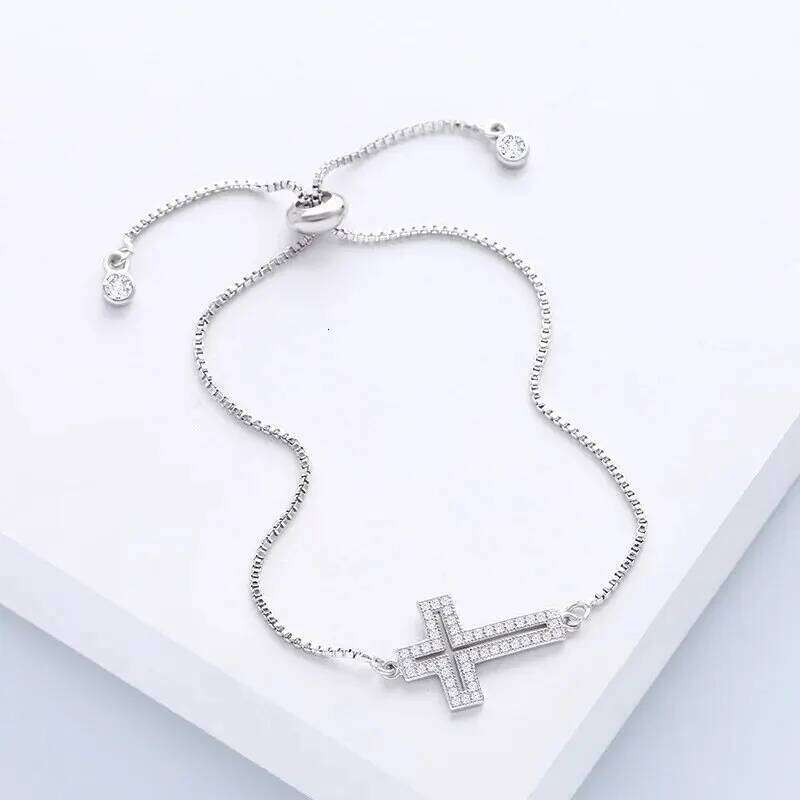 Stylish Copper Set Zirconium Cross Men's AND WOMEN'S Gold Silver Color Simple Adjustable Chain Bracelet Party Jewelry