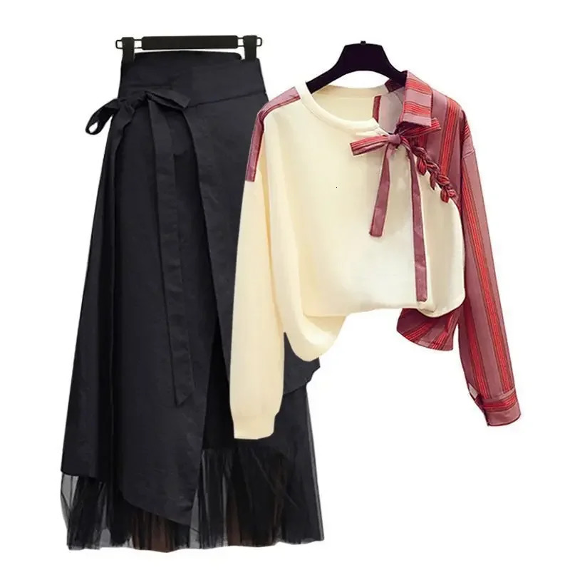 Spring Fashion plus Size Womens Outfit Shirt Top Slimming Half-length Skirt Two-piece Set n Sensation Casual Wear 251219