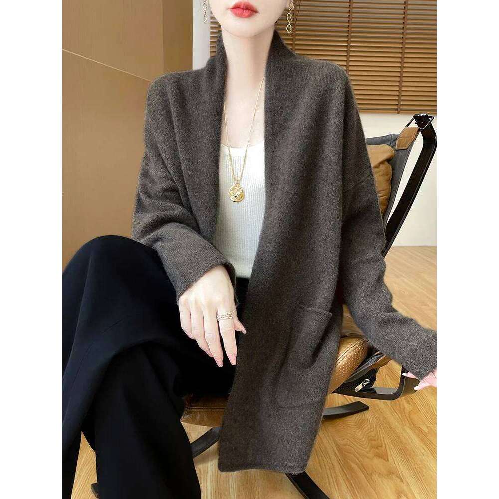 New 100% Merino Wool Women Open Stitch Cardigan Sweater Soft Warm Cashmere Shawl Autumn Winter Knitwear Cozy Tops Clothing