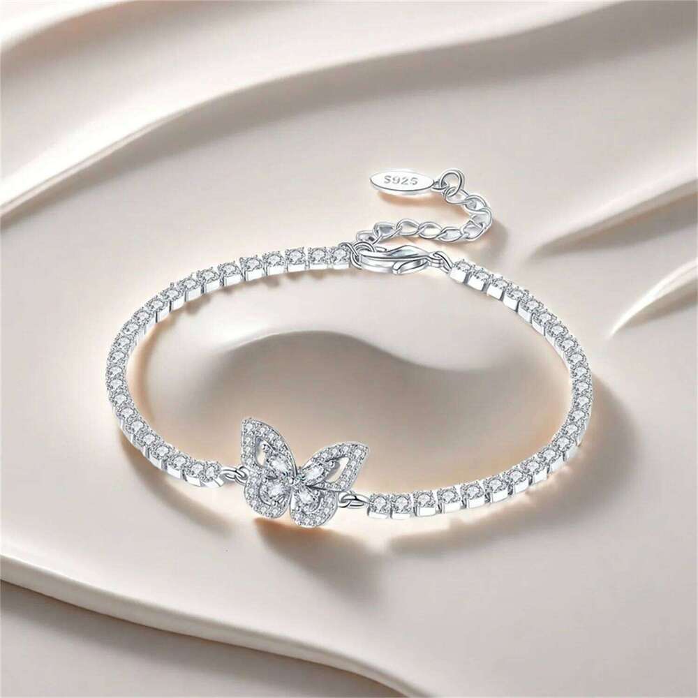 New 925 Sterling Silver Exquisite Sparkling Butterfly Insect Chain Link Women Bracelet Birthday Festival Jewelry Gifts 25H1229