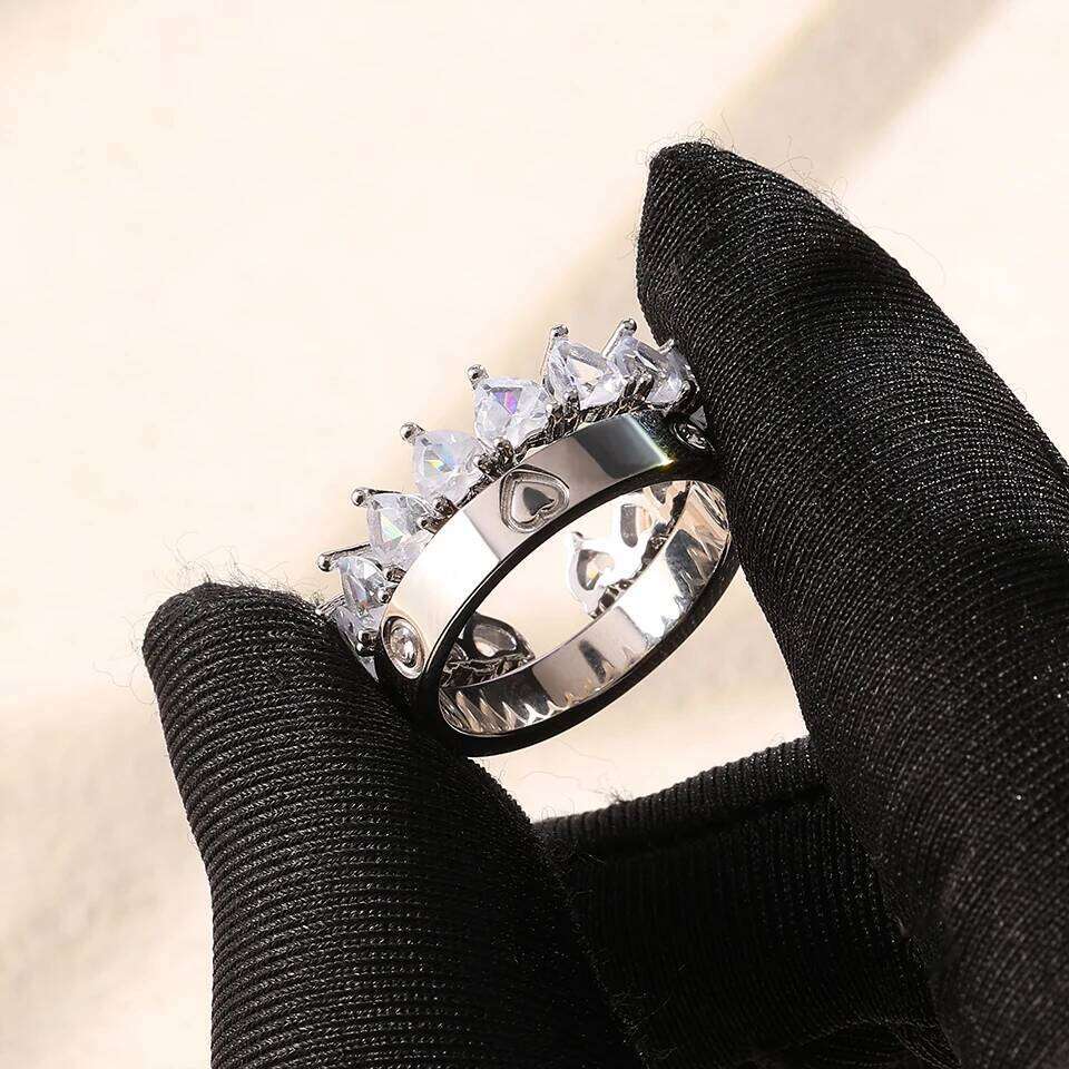 ZAKOL 2pcs/Set Heart Zircon Stainless Steel for Women Exquisite Buling CZ Finger Ring Valentine's Day Birthday Jewelry Gift