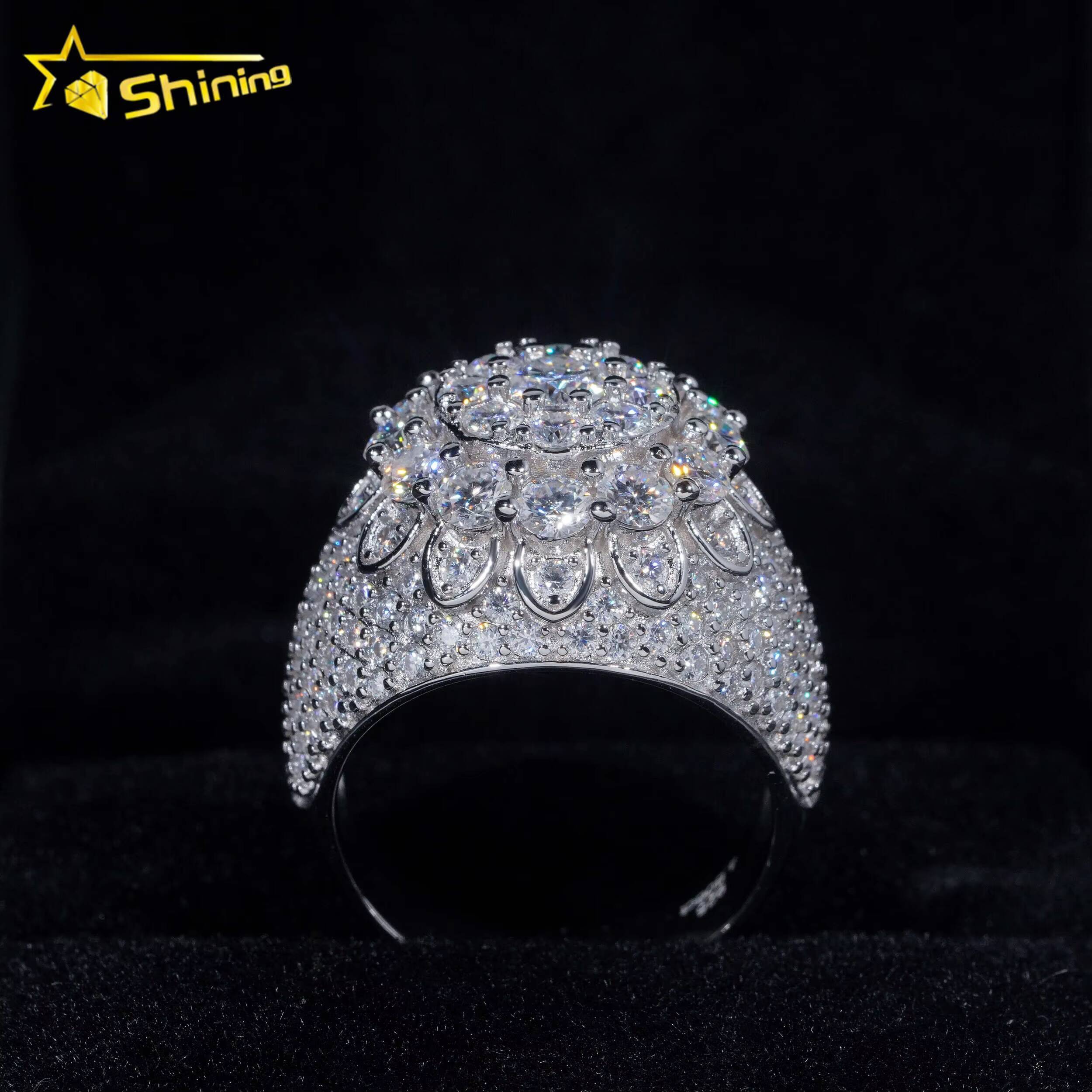 GRA Certificate 925 Sterling Silver Gold Plated Hip Hop Jewelry Sparkle Iced Out Moissanite Men Ring