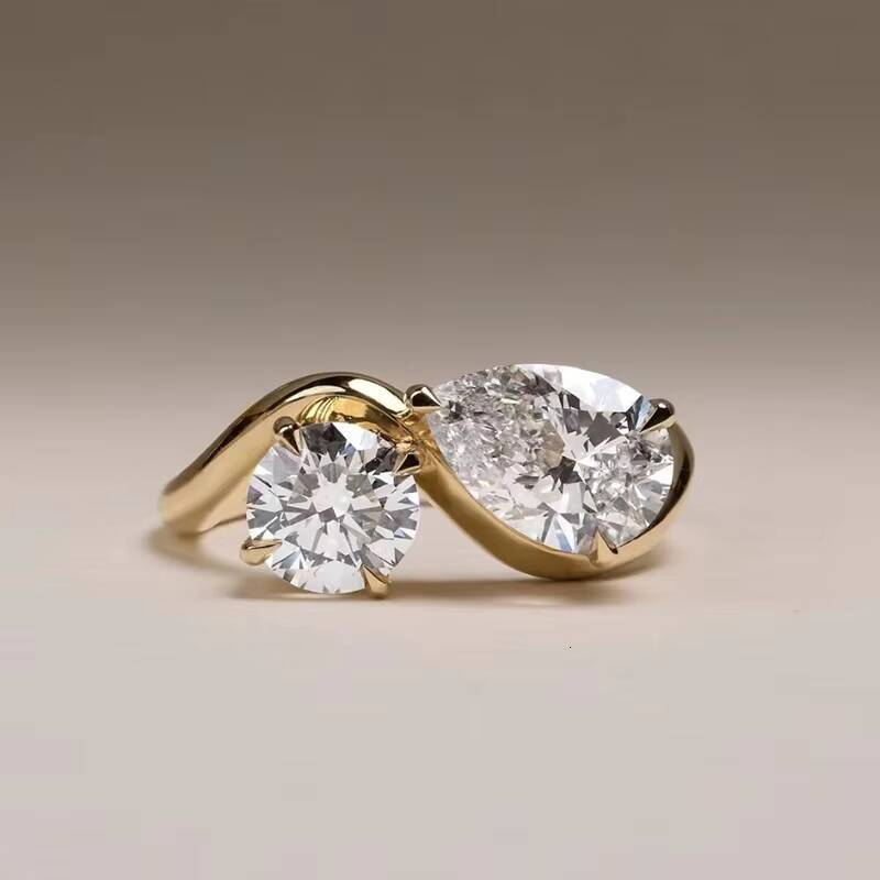 French Style MOI ET TOI Fine Pass Diamond Test Pear Shape Moissanite Ring 18K Solid Gold Engagement Rings Jewelry Women