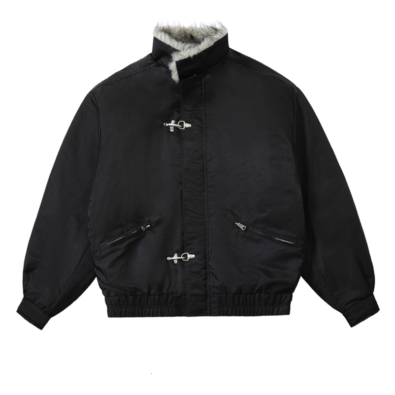 Inner Fur Thicken Warm Bomber Jacket Men Women American Plane Buckle Vintage Fashion Stand Collar Parkas Jacket Winter Coat 251223