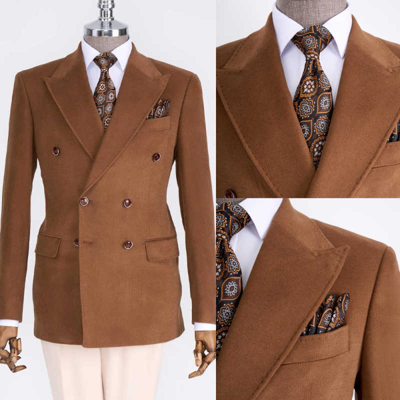 Fashion Men Suit Set Formal Double Breasted Peaked Lapel Male Suit Slim Daily Causal Office Wedding Tuxedo