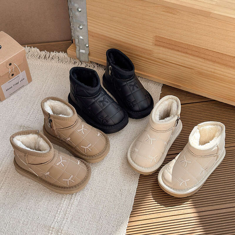 Embroidered Bow Thick-Soled Snow Boots 2025 Winter New Korean Style Girls' Fleece-Lined Thickened Warm Non-Slip Cotton Shoes