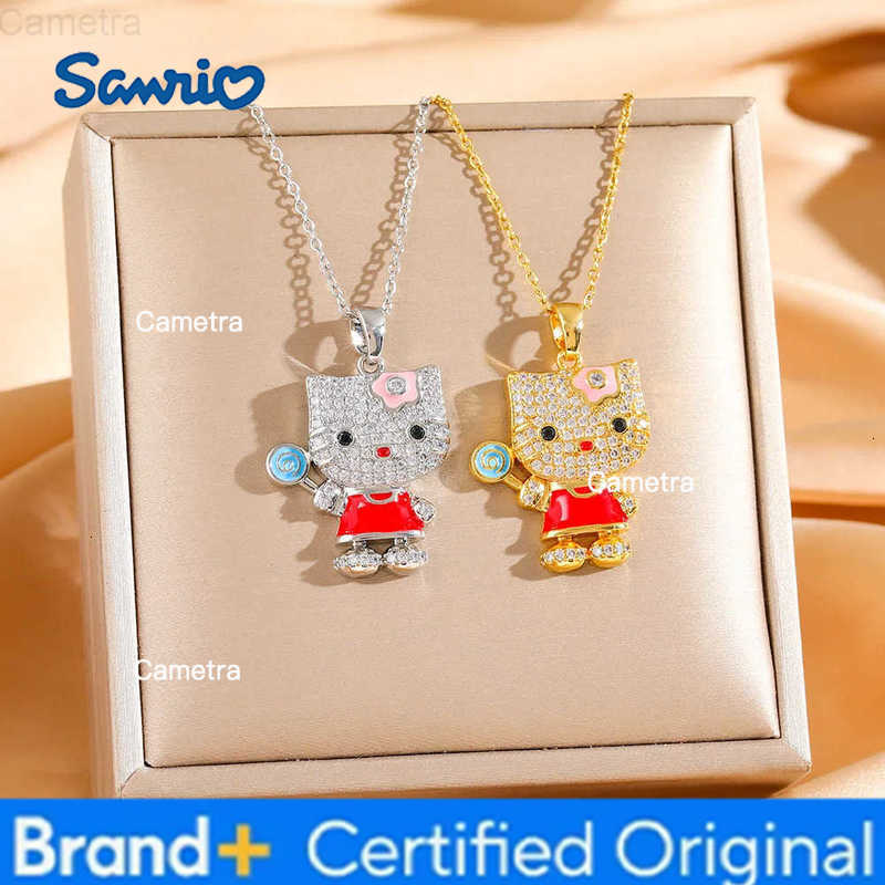 Sanrio Fashion Cute Zircon Hello Kitty with Lollipop Pendant Necklaces for Women Girls Trendy Collar Accessories Jewelry Gifts H251229