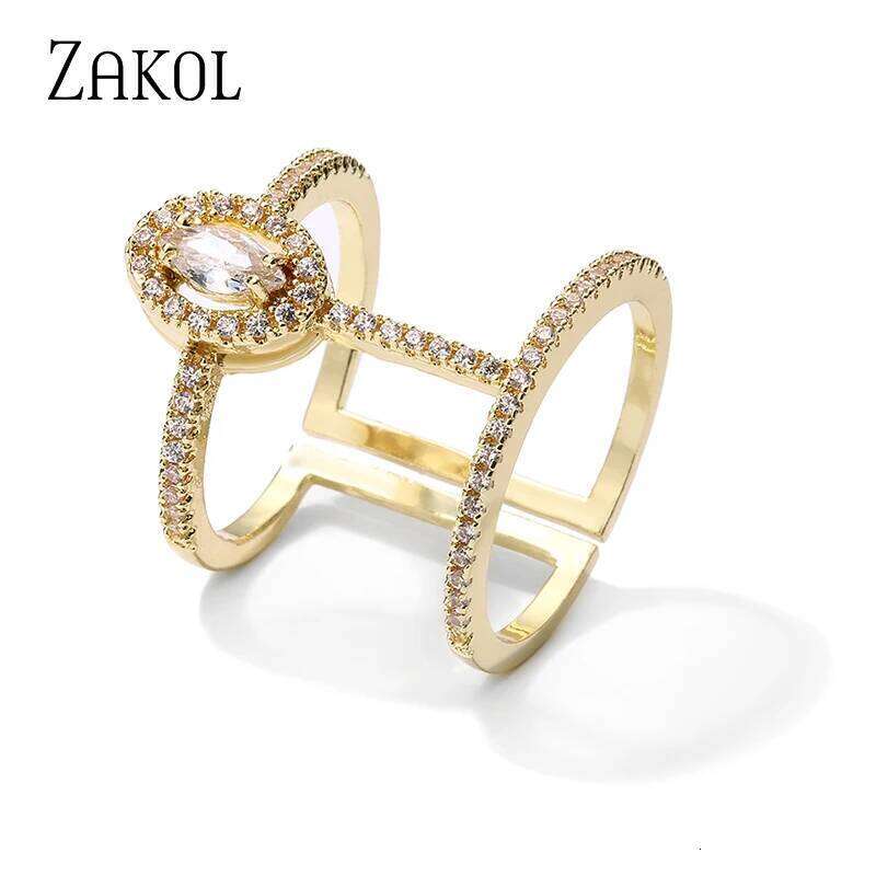 ZAKOL Fashion White Adjustable Ring Micro Pave Cubic Zirconia Open Rings For Women Party Jewelry