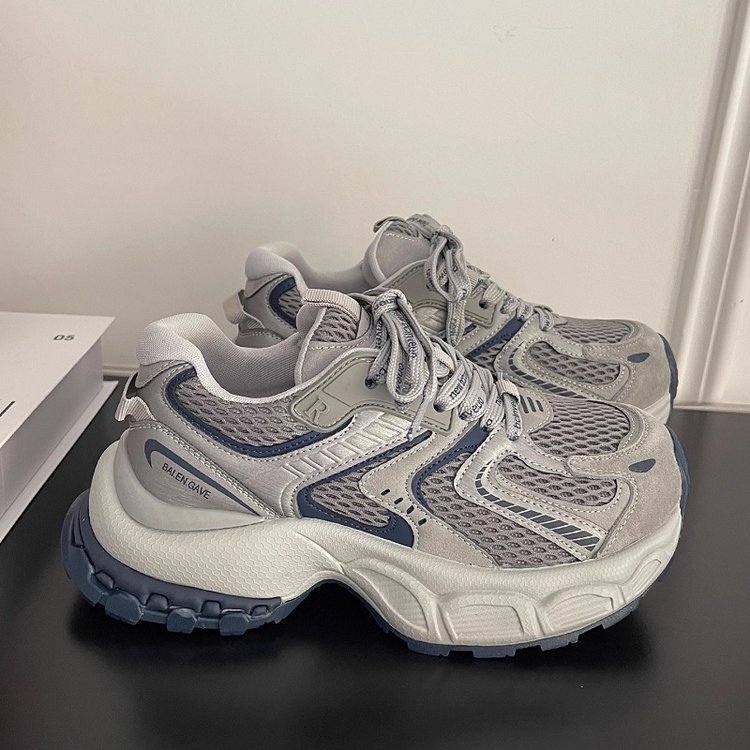 New Womens Platform Sneakers 2026 Spring Summer Simple Design Color Blocking Mesh Casual Shoes Gray Gun Color Free Shipping