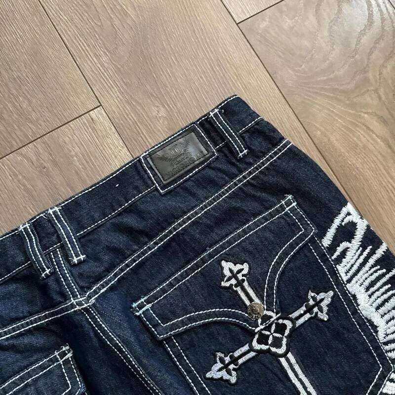 Y2K New Popular Denim Patch Vintage Shorts Men Women Street Hip Hop Fashion Harajuku Punk Loose High Waist Wide Leg Pants
