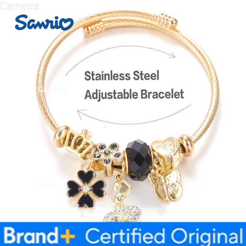 Sanrio Trendy Golden Stainless Steel Ballet Girl Heart Shape Butterfly Pendant 4 Colors Beaded Bracelet Closure Bangles Women Jewelry H251229