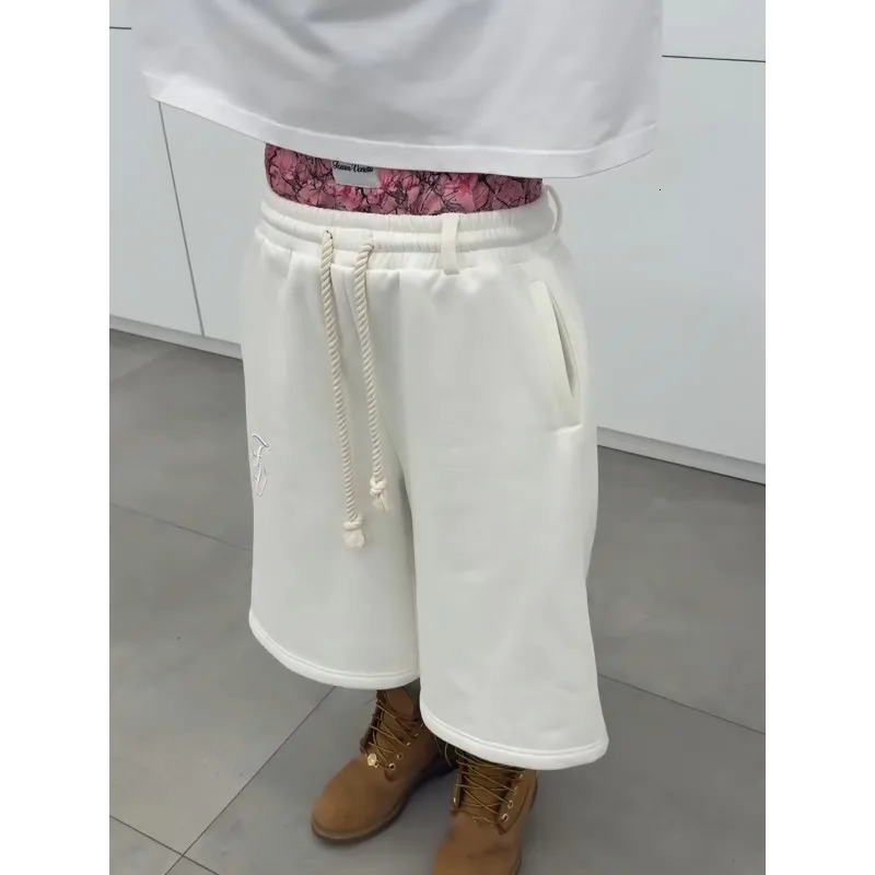 American high street fashion Y2K double waist embroidered n casual loose five quarter shorts 251223