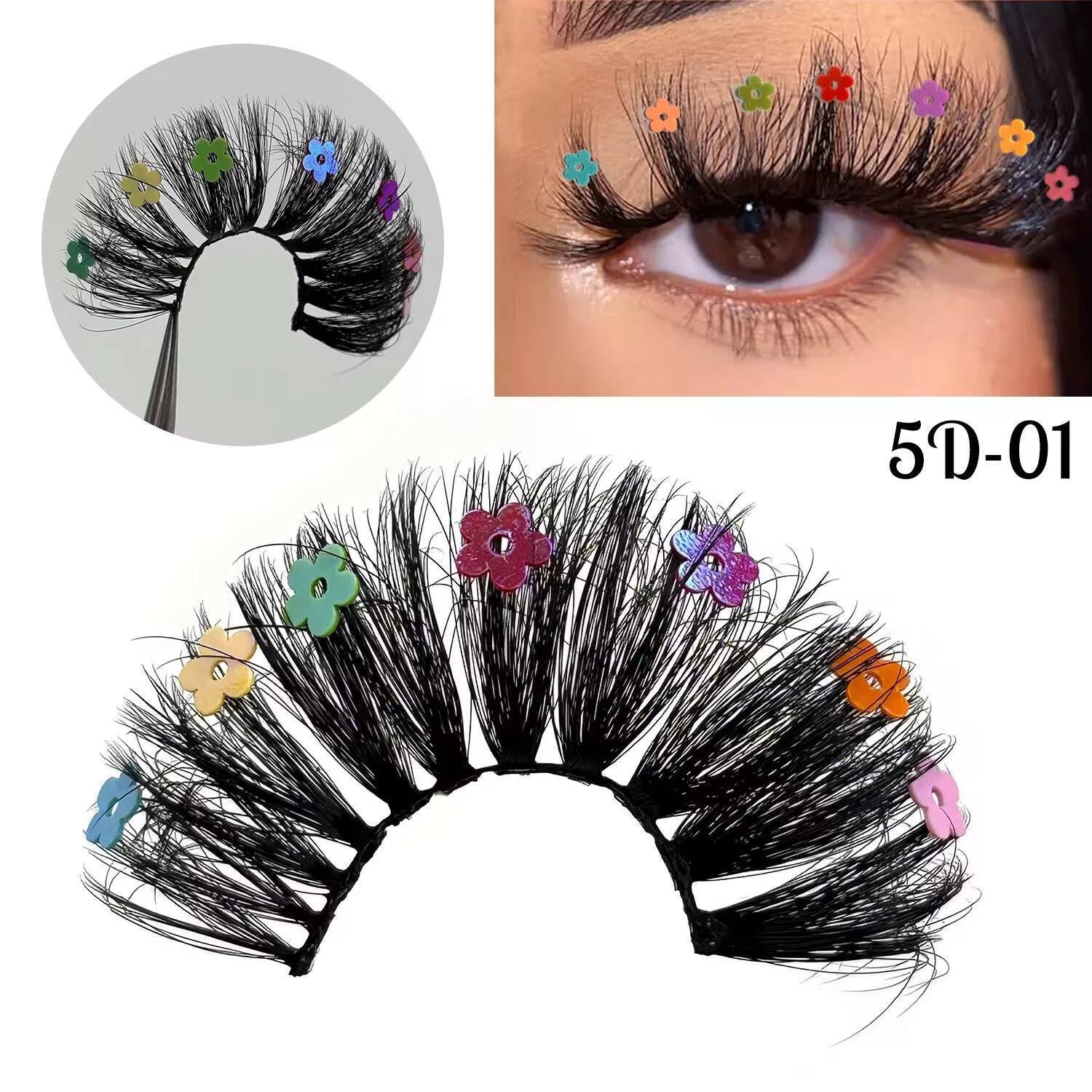 Halloween 3D 5D Faux Mink Eyelashes Glitter Decorated D Curl Sequin Lashes Butterfly Eyelash With Color