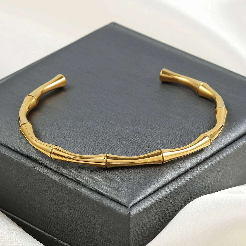 ZAKOL New Stainless Steel Color Bamboo Adjustable Open Bracelet 18k Gold Plated Waterproof Fashion Women Jewelry