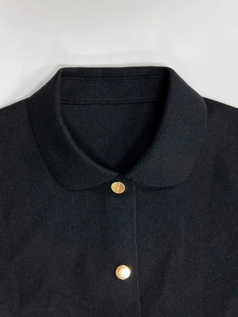 Fashionable womens black lapel jacket with metal button details pockets elegant and casual suitable for commuting office 251225