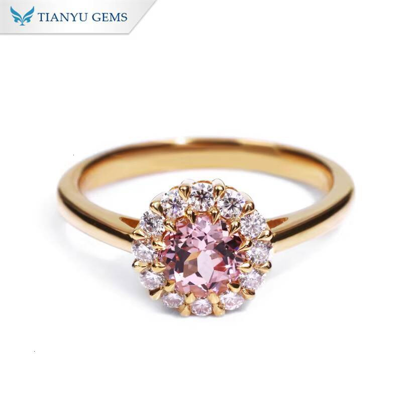 TIANYU GEMS Customized Real Solid 22K Lab Pink Sapphire Engagement Ring Fine Jewelry